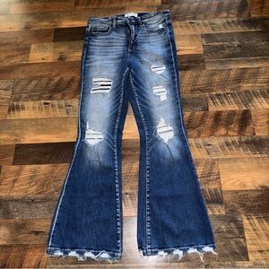 BKE Parker Dark Blue Flare Jeans with Distressed Details